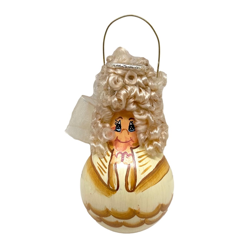 Angel Christmas Ornament Hand Painted Signed Gourd